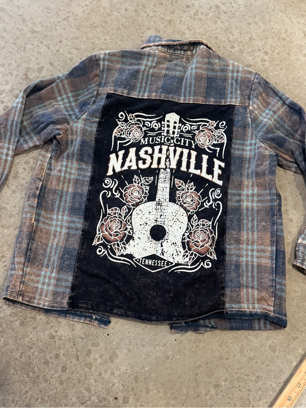 Nashville Guitar Graphic Patch Flannel Jacket - Blue/Brown